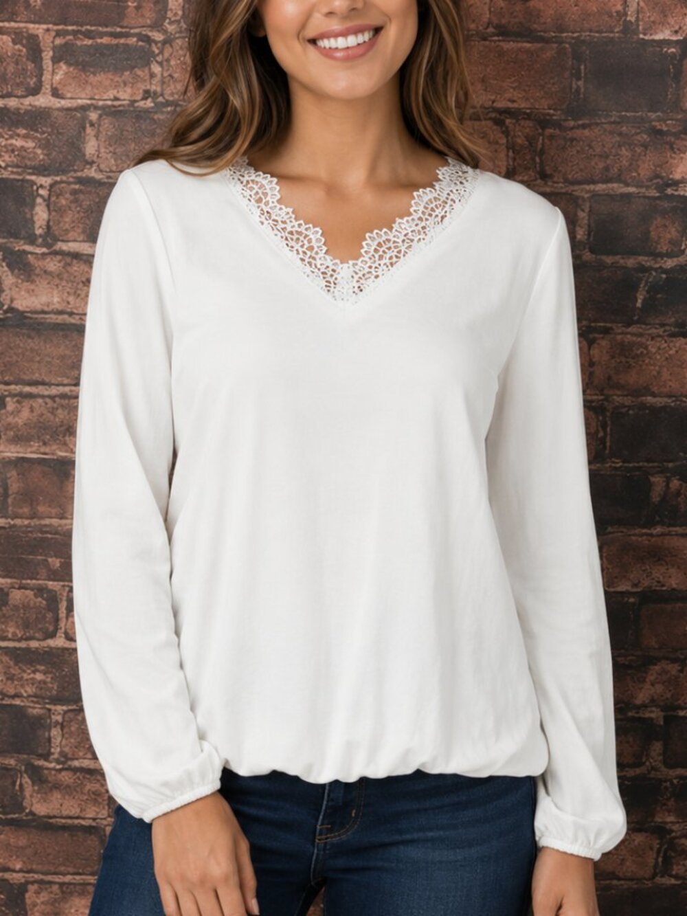ALFANI Women White Ruffle V Neck Long Sleeves Top Blouse Petite Large